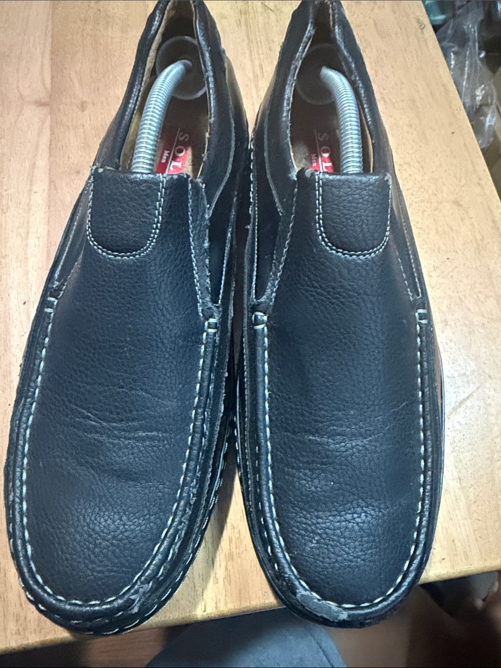 solo Black Slip-On Casual Loafers with Contrast Stitching.  Brand New-Never used